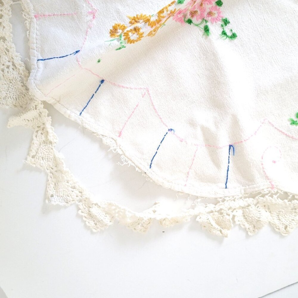 Vintage Embroidered Dresser Scarf Table Runner Flowers Crocheted Trim 26" x 20" - Picture 7 of 8